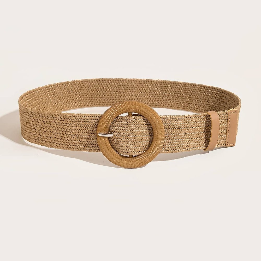 Waist belt, Women Straw Belt, ellipse Buckle Boho strechy Straw Belt For Beach - Picture 3 of 4